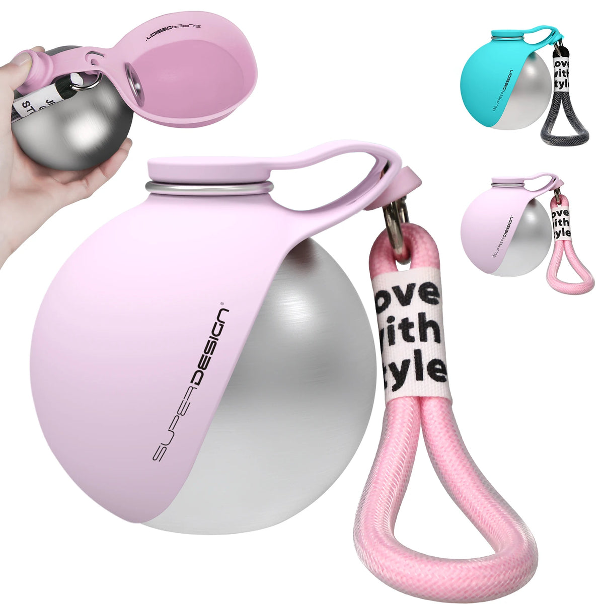 Portable dog water bottle with silicone bowl - Pink