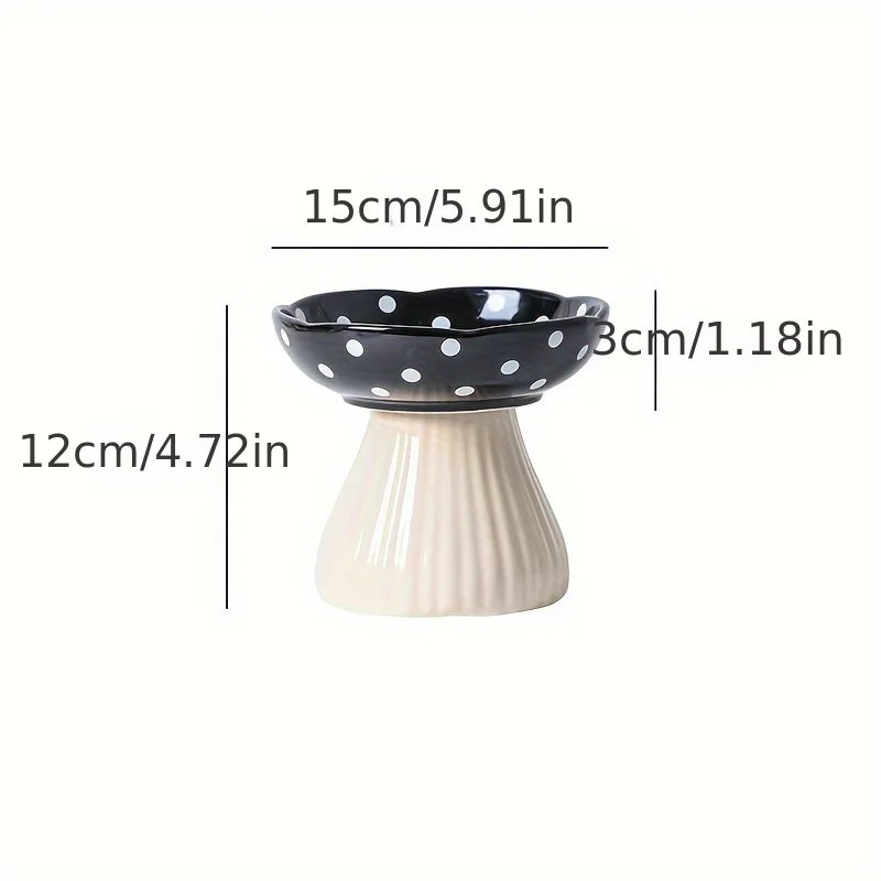 Mushroom Ceramic Cat Bowl - Black