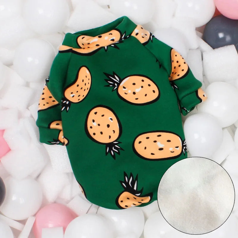 Printed Fleece Top for Sphynx Cats - Green Pineapple / XS