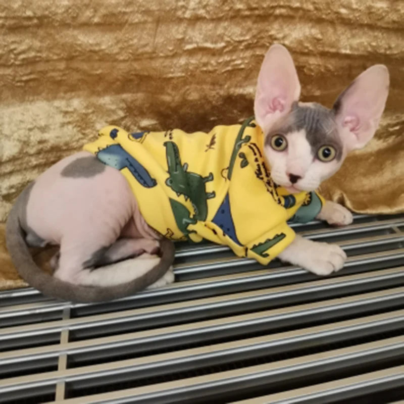 Printed Fleece Top for Sphynx Cats