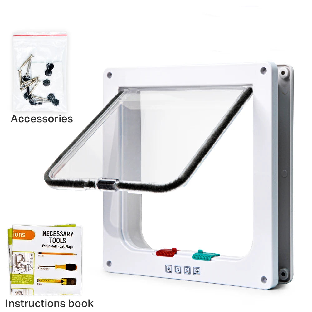 4-Way Locking Cat Flap - White / M (20 x 19 x 5.5 cm)