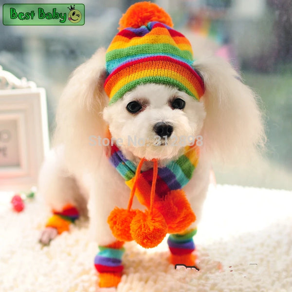 Knitted Striped Pom-Pom Hat Set