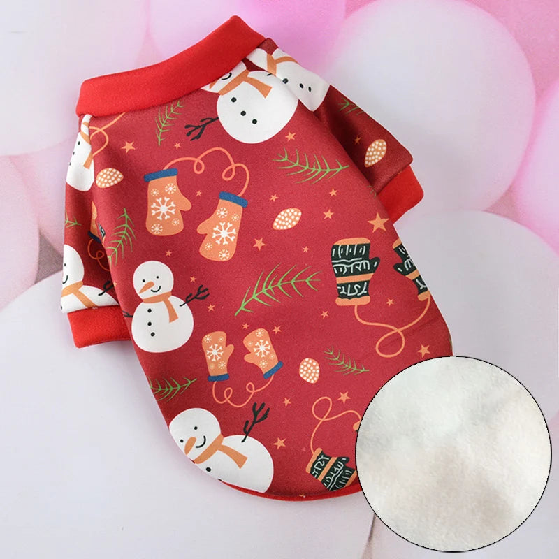 Printed Fleece Top for Sphynx Cats - Red Snowman / XS