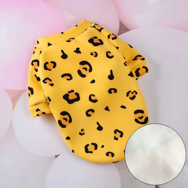 Printed Fleece Top for Sphynx Cats - Yellow Leopard / XS