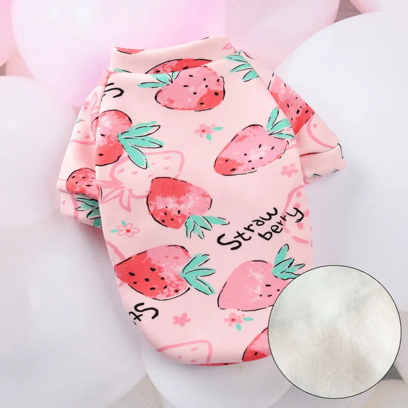 Printed Fleece Top for Sphynx Cats - Pink Strawberry / XS