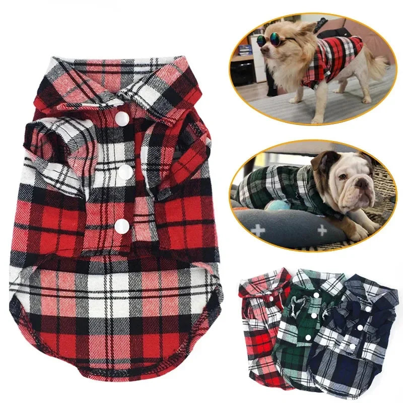 Plaid Cotton Shirt for Small Dogs