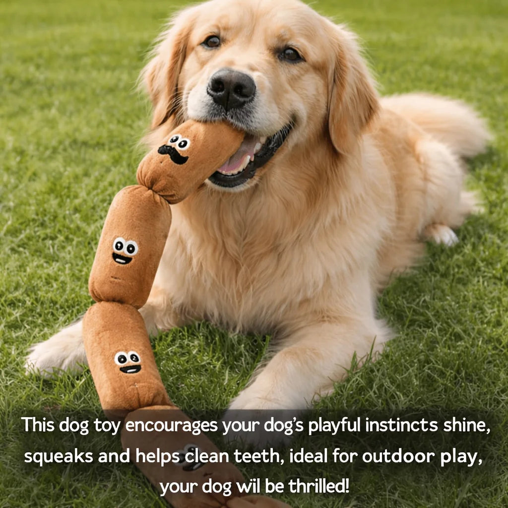Squeaky Plush Sausage Chain Dog Toy