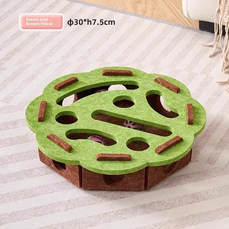 Felt Puzzle Box Cat Toy with Ball - Green-round
