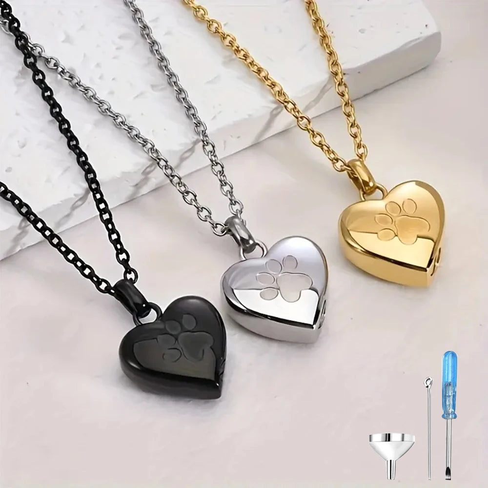 Open Heart Paw Keepsake Urn Necklace
