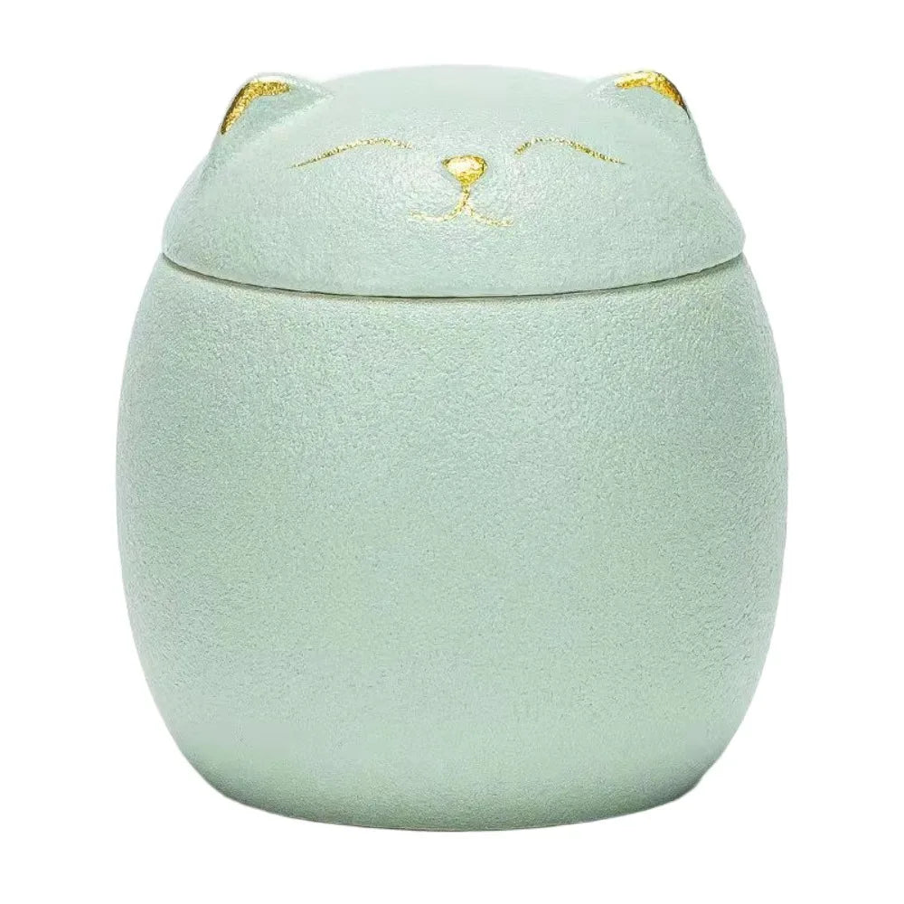 Green cat ceramic urn