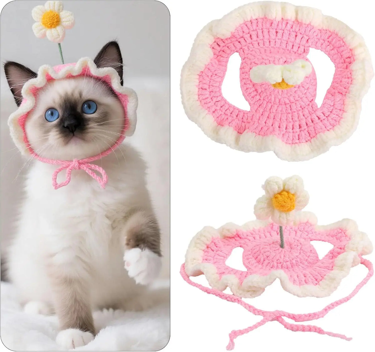 Crochet Flower Hat for Cats and Small Dogs