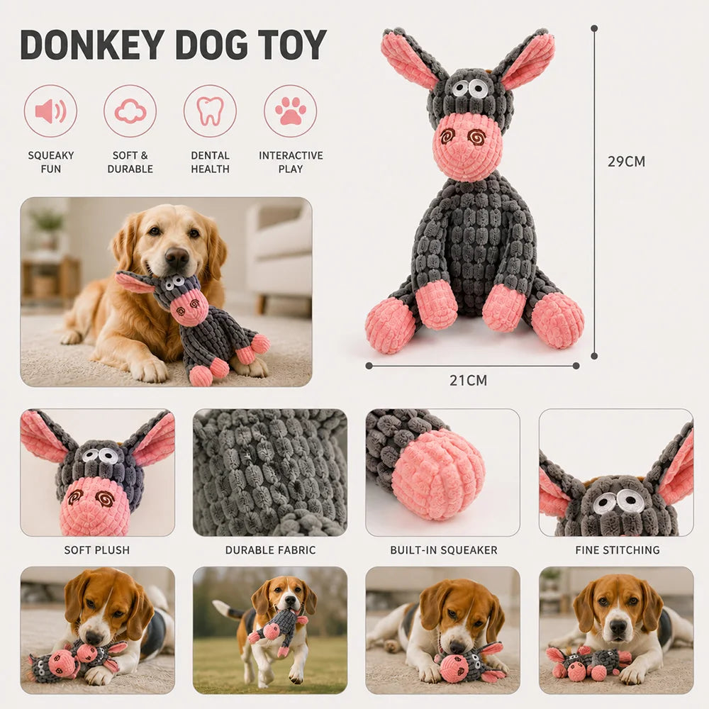 Squeaky Plush Animal Dog Toys - Donkey