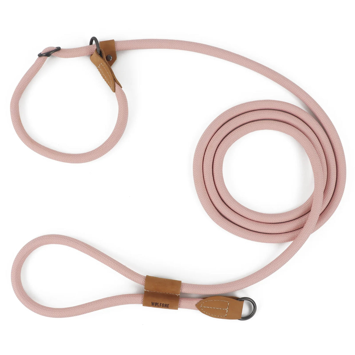 Multi-Use Rope Lead with Leather Trim - Pink / 3 m