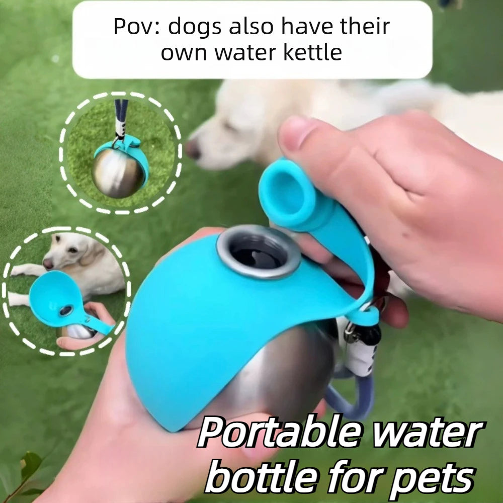Stainless Steel Dog Water Bottle with Silicone Bowl, 285 ml