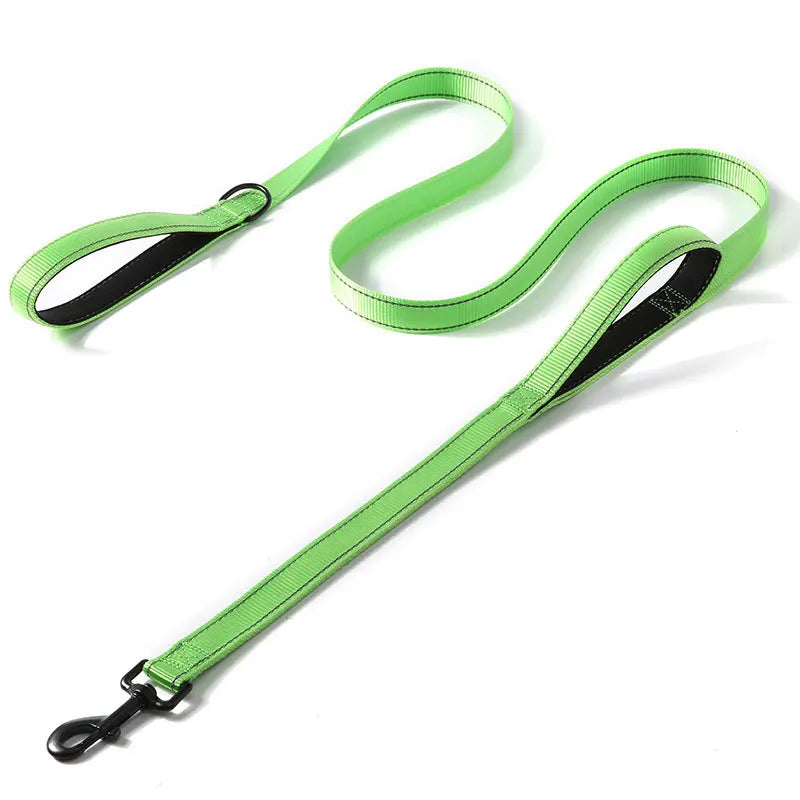 Double-Handle Reflective Dog Lead - Green / 1.2 m