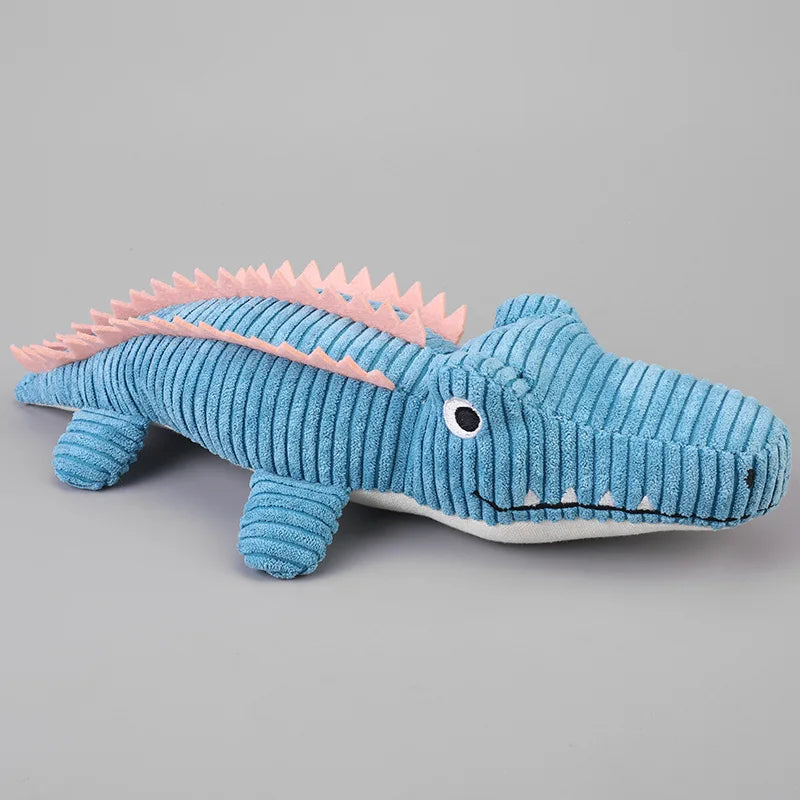 Squeaky Corduroy Crocodile Dog Toy - Blue