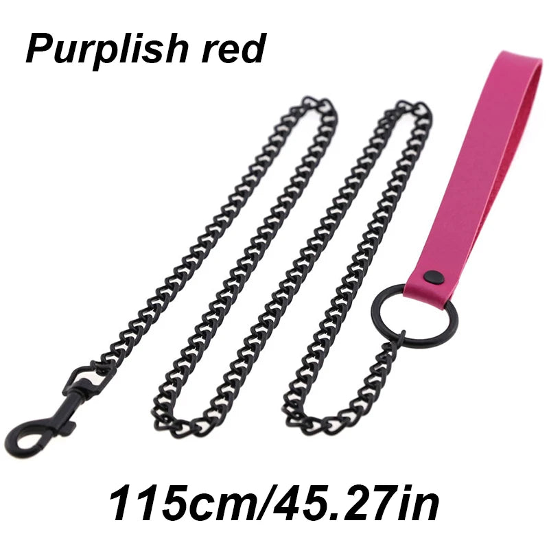 Chew-Proof Chain Dog Lead with Padded Handle - Purplish Red