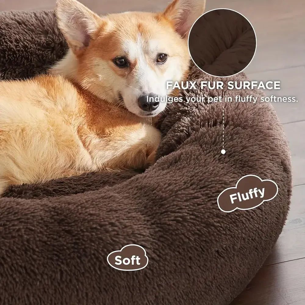 Fluffy Round Calming Bed, up to 90 cm