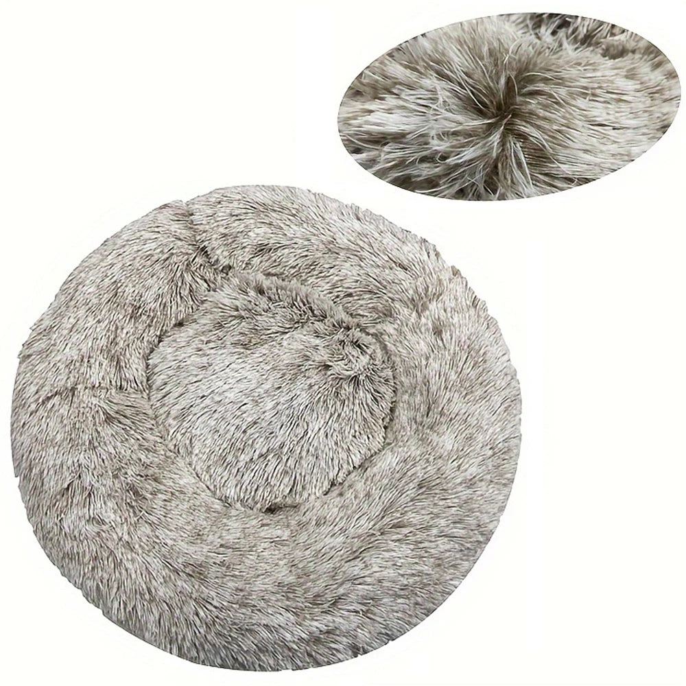 Fluffy Round Calming Bed, up to 90 cm - Gradient Khaki / 40 cm