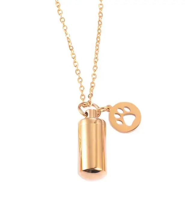 Paw Charm & Cylinder Keepsake Urn Necklace