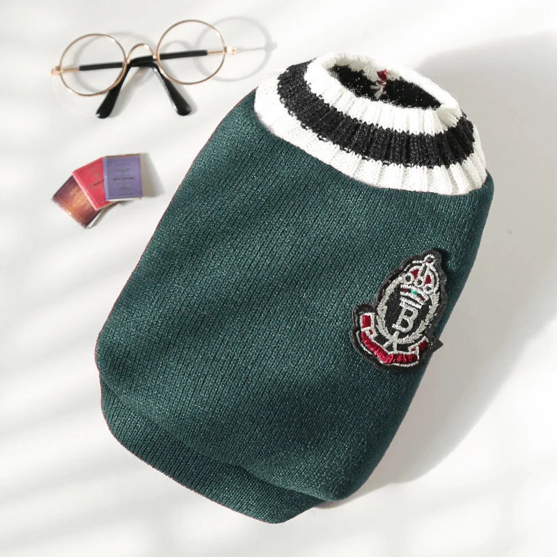 College-Style V-Neck Dog Jumper