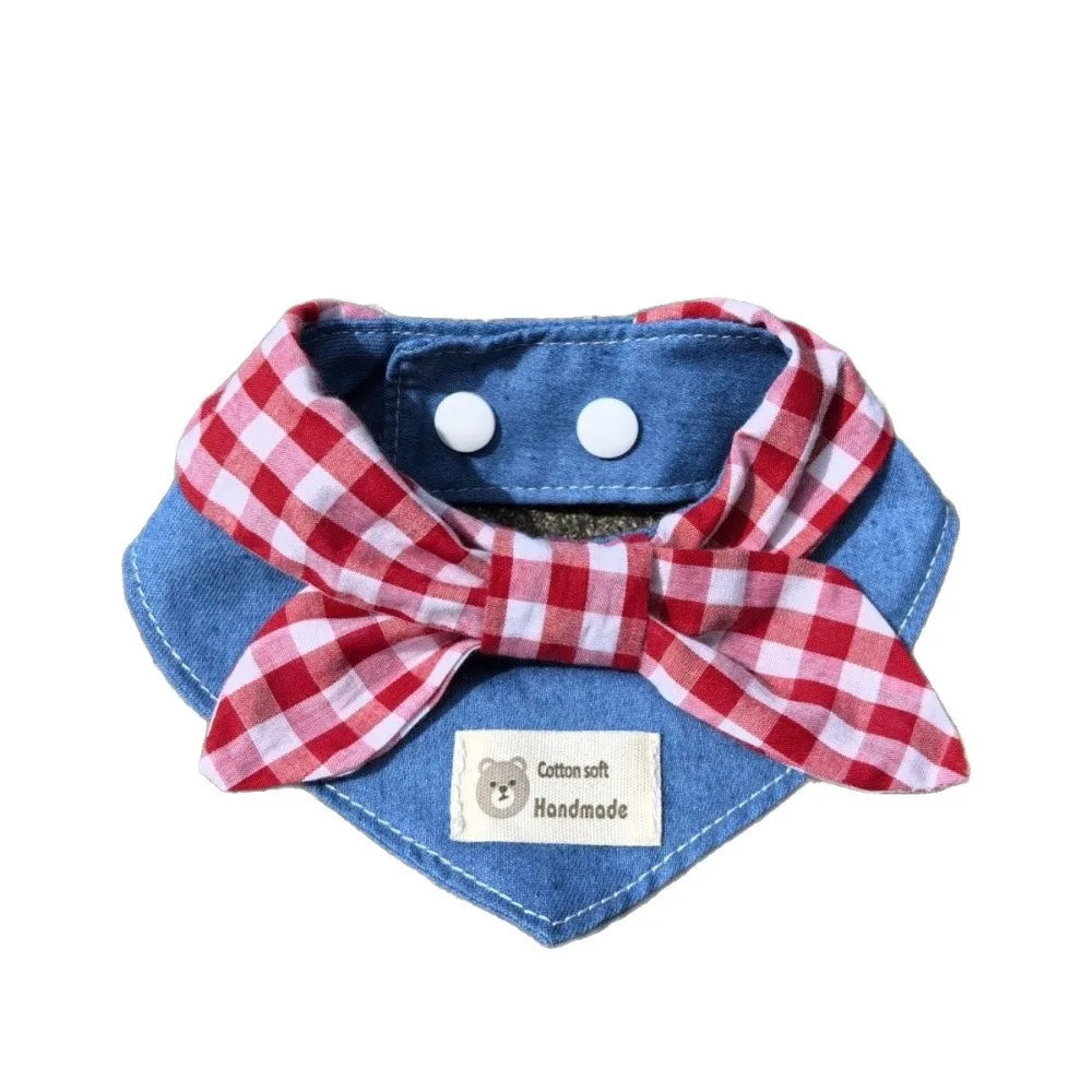 Gingham Bandana Bib with Bow Tie - Red / XS