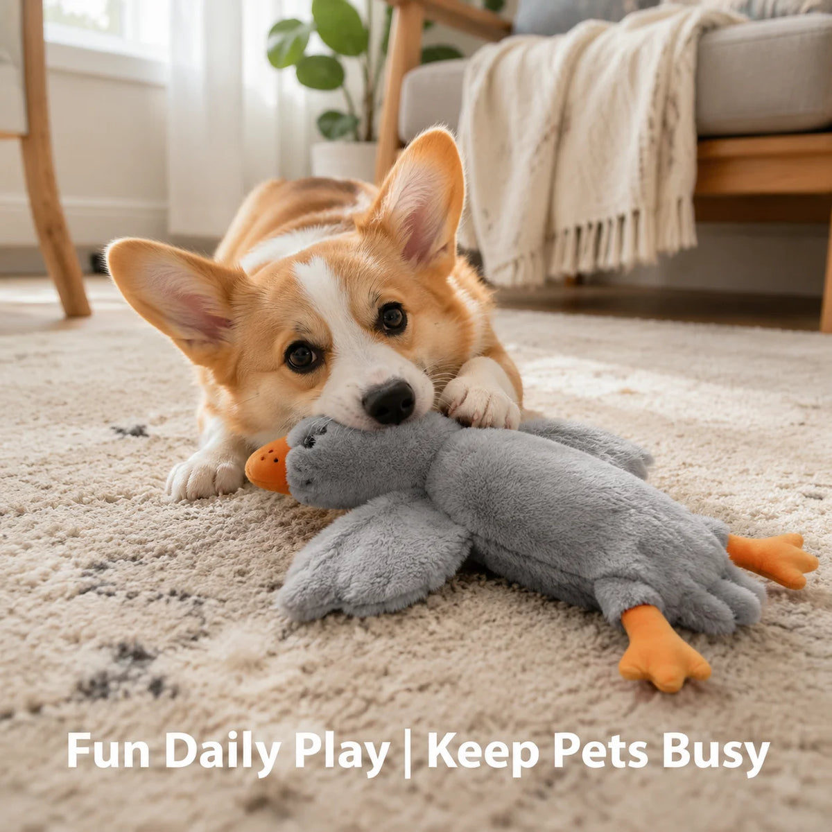 Large Squeaky Plush Goose, 50 cm