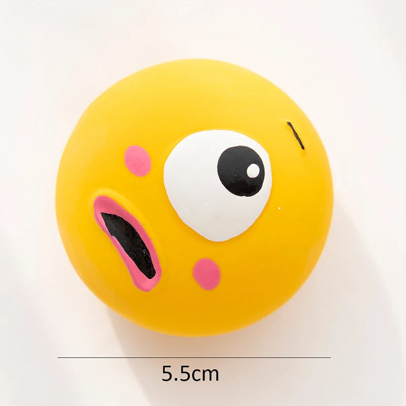 Squeaky Rubber Face Ball Dog Toy - Yellow