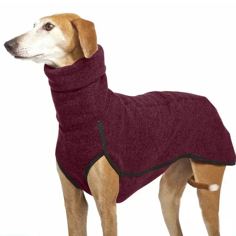 High-Neck Fleece Coat for Sighthounds - Wine Red / S