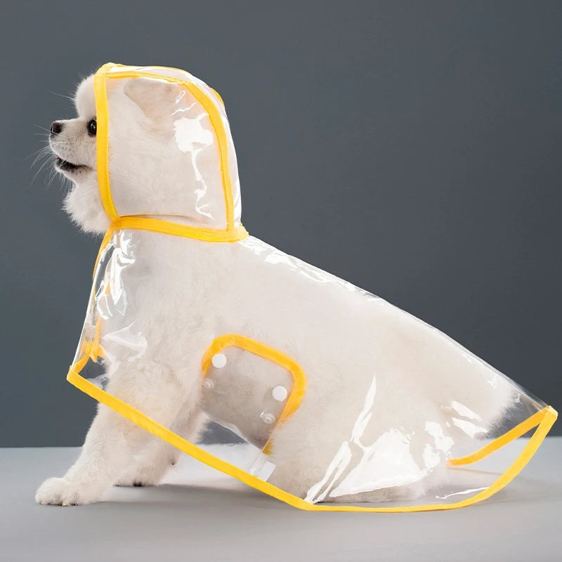 Clear Hooded Dog Raincoat - XS / Yellow