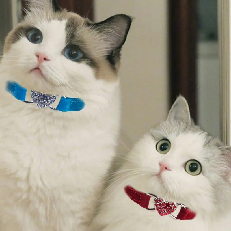 Velvet Heart Cat Collar with Bell