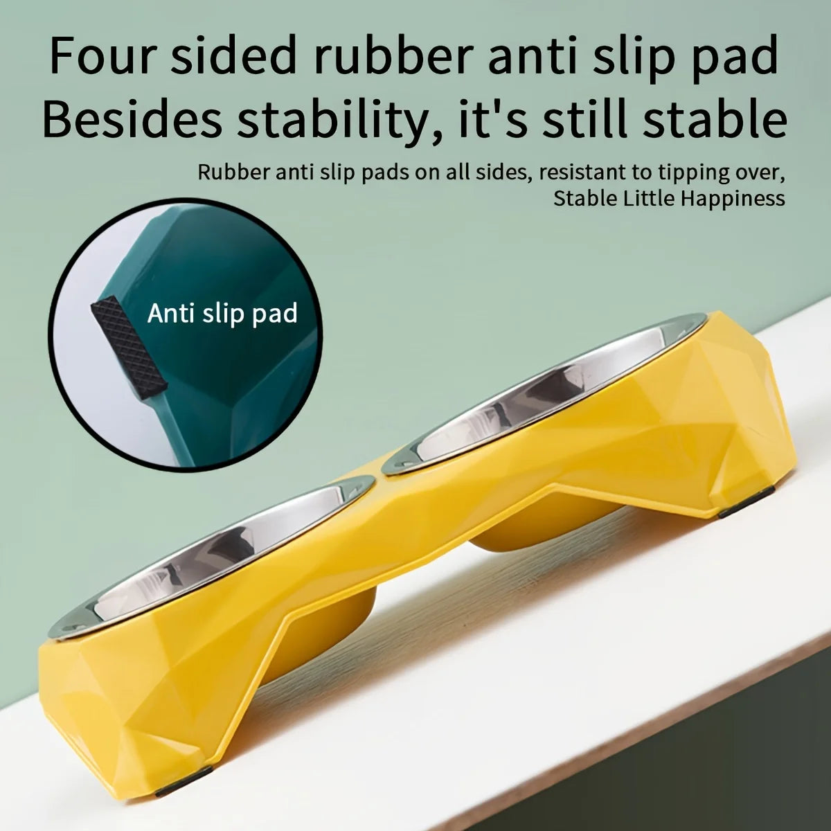 Double Stainless Steel Bowl with Diamond Stand