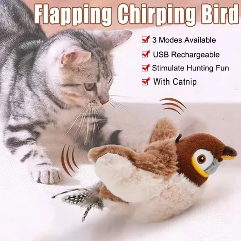 Chirping Flapping Bird Cat Toy, Rechargeable