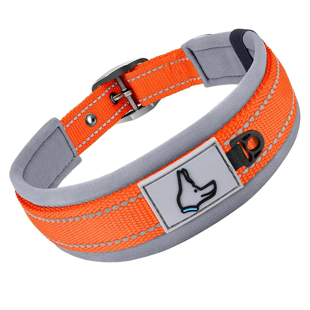 Padded Reflective Dog Collar - Orange / S