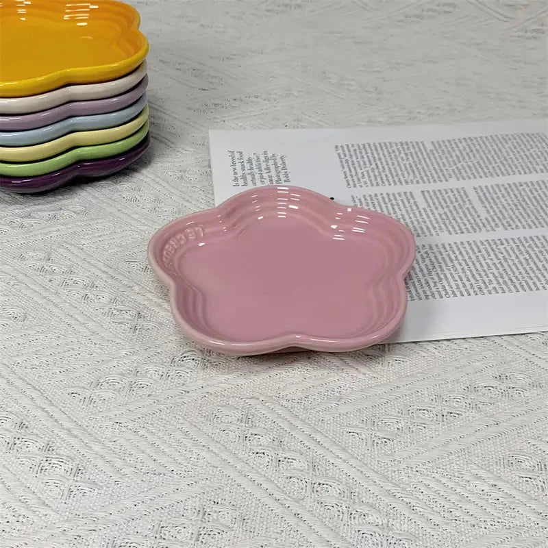 Flower-Shaped Ceramic Cat Dish, 14 cm - Pink