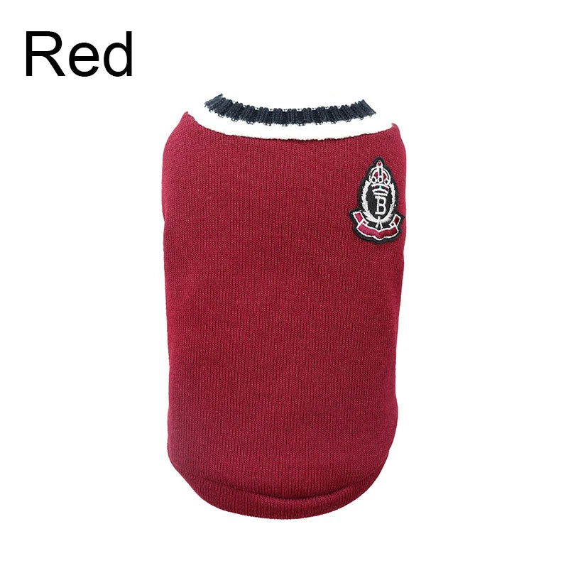 College-Style V-Neck Dog Jumper - Red / 4XL