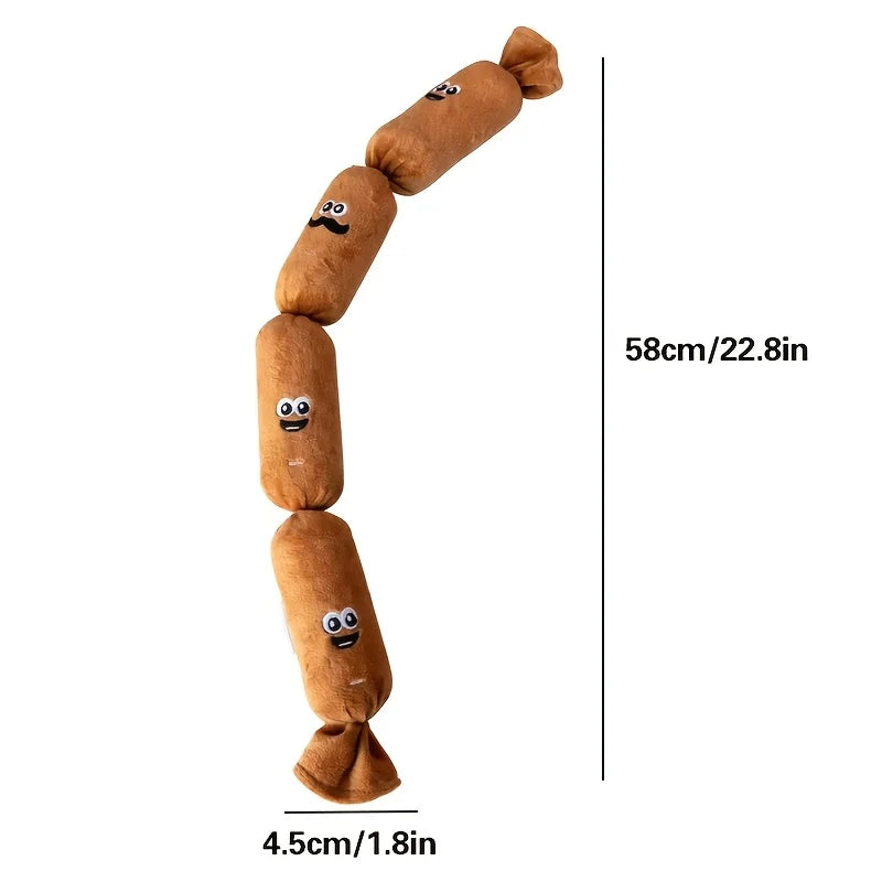 Squeaky Plush Sausage Chain Dog Toy