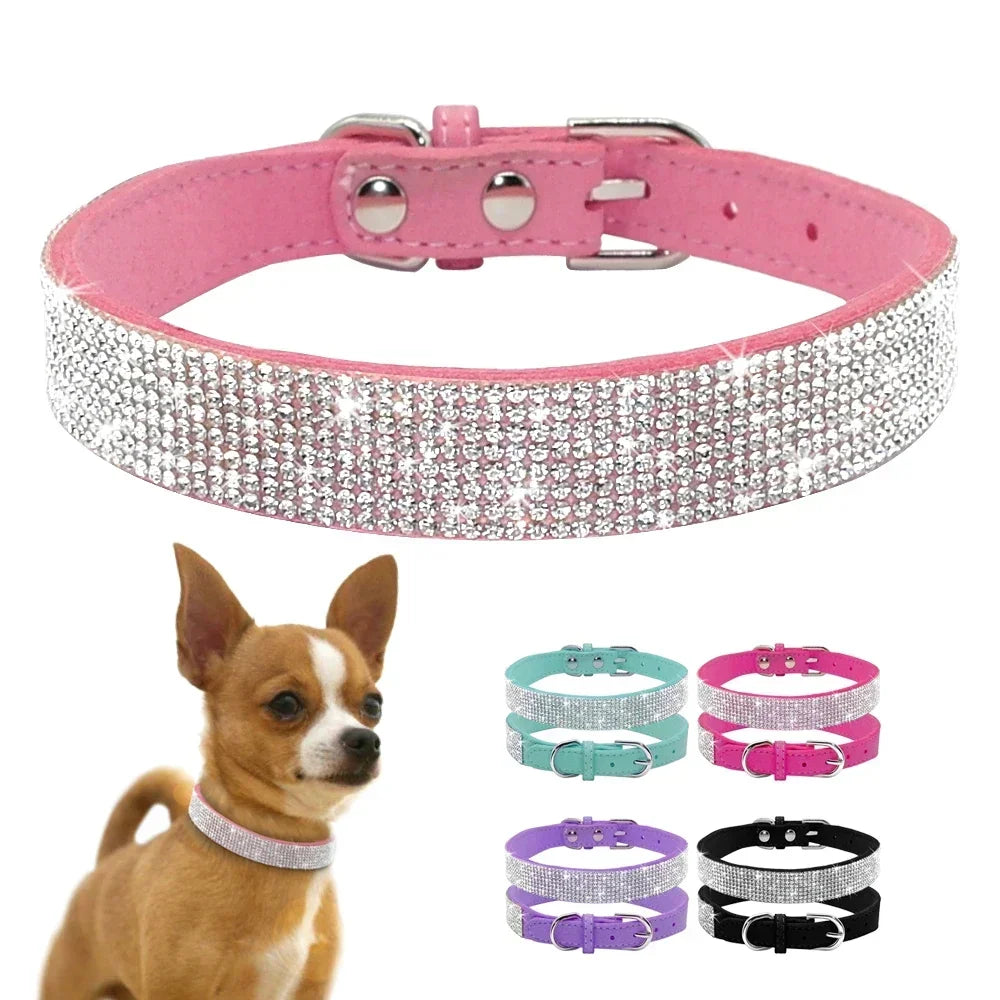 Rhinestone Suede Dog Collar