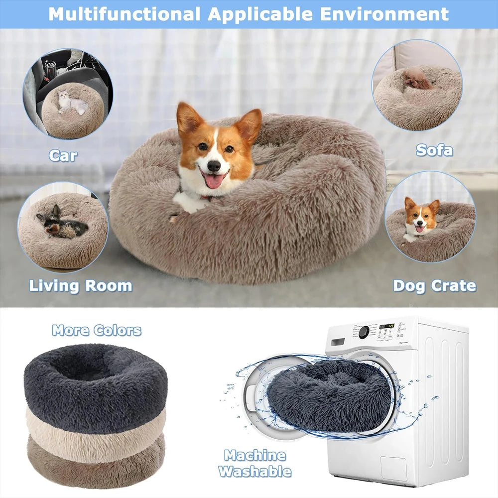 Fluffy Round Calming Bed, up to 90 cm