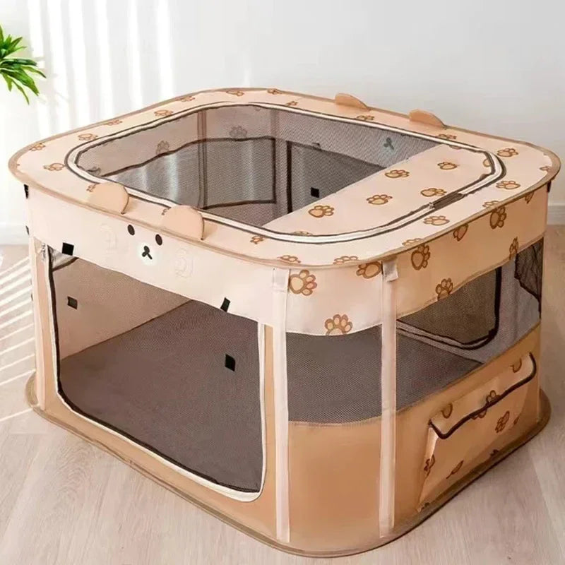 Pop-Up Pet Playpen House - Beige bear / M (70 x 55 x 45 cm)