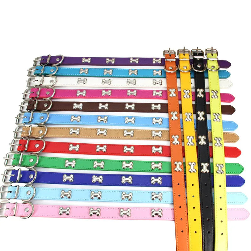 Leather Dog Collar with Bone Studs