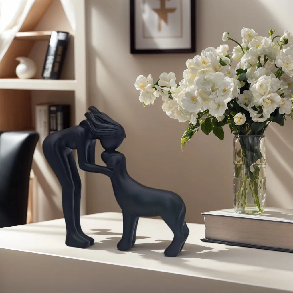 Girl Hugging Dog Statue