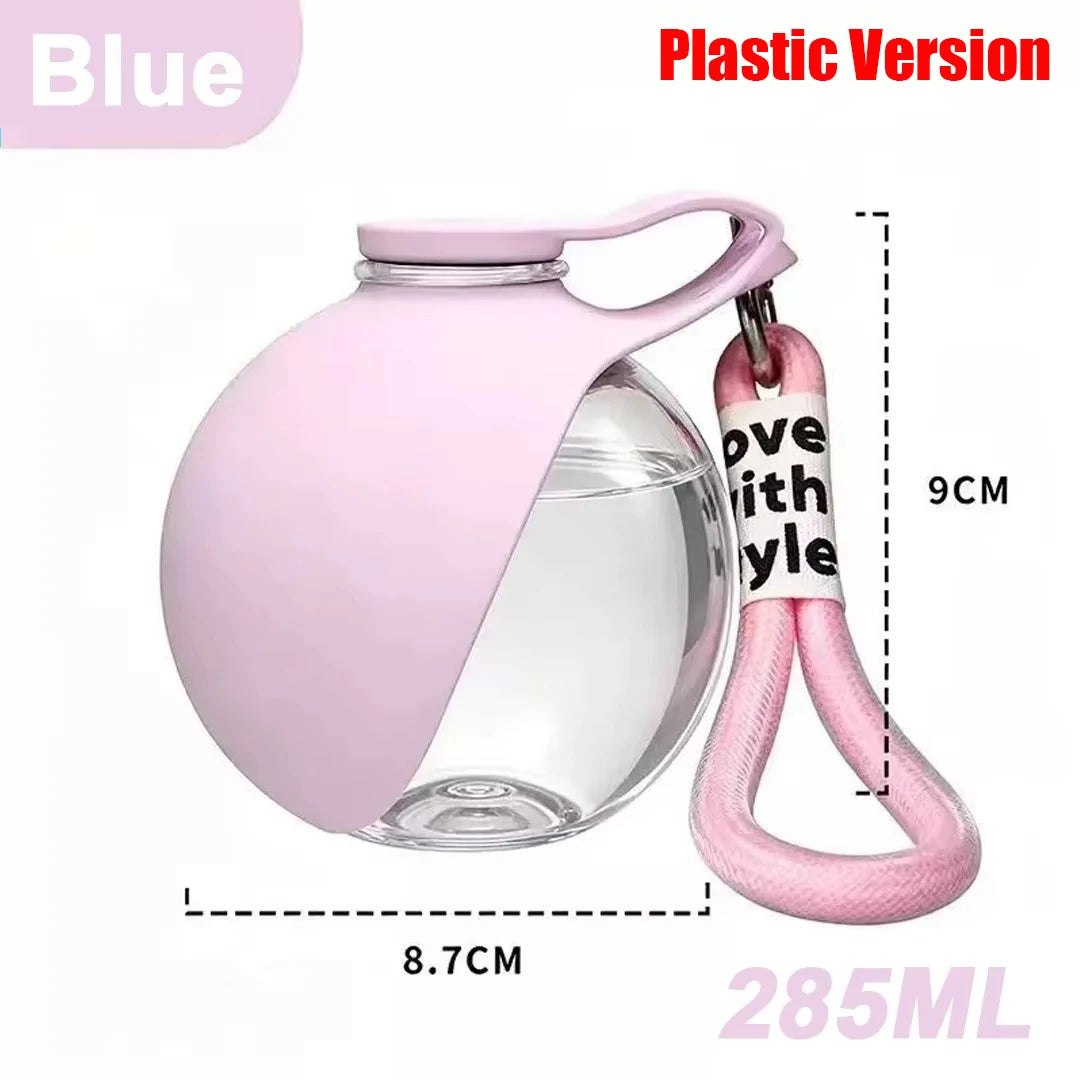 Portable Dog Water Bottle with Fold-Out Bowl - Pink, plastic