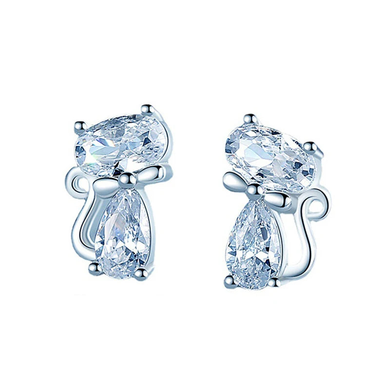 Crystal Cat Stud Earrings