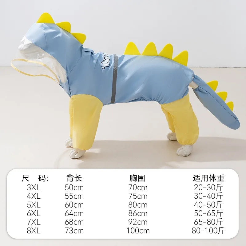 Dinosaur Raincoat for Large Dogs - Blue / 3XL