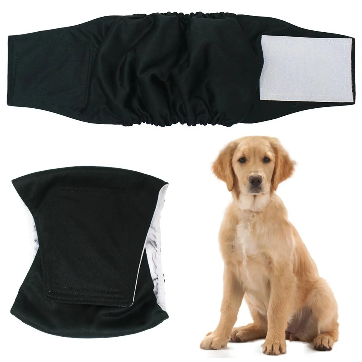 Washable Belly Band for Male Dogs - Black / S