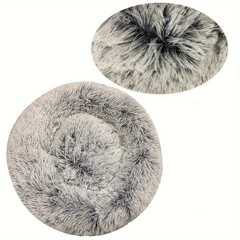 Fluffy Round Calming Bed, up to 90 cm - Gradient Light Gray / 40 cm