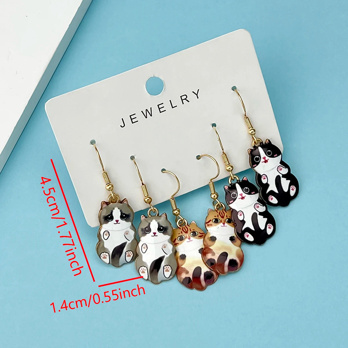 Enamel Cat Dangle Earrings Set (3 Pairs)