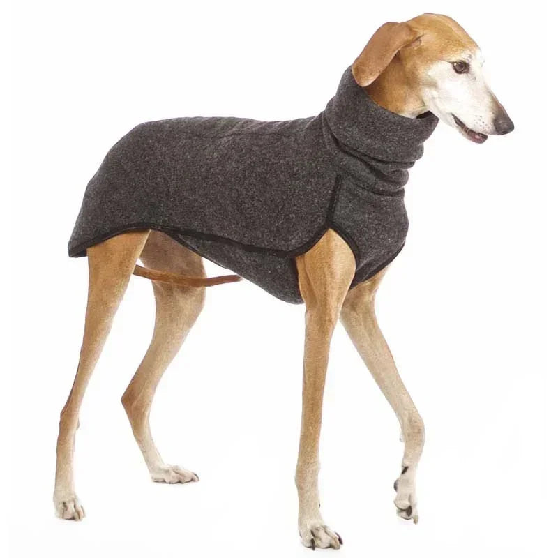 High-Neck Fleece Coat for Sighthounds - Dark Grey / S