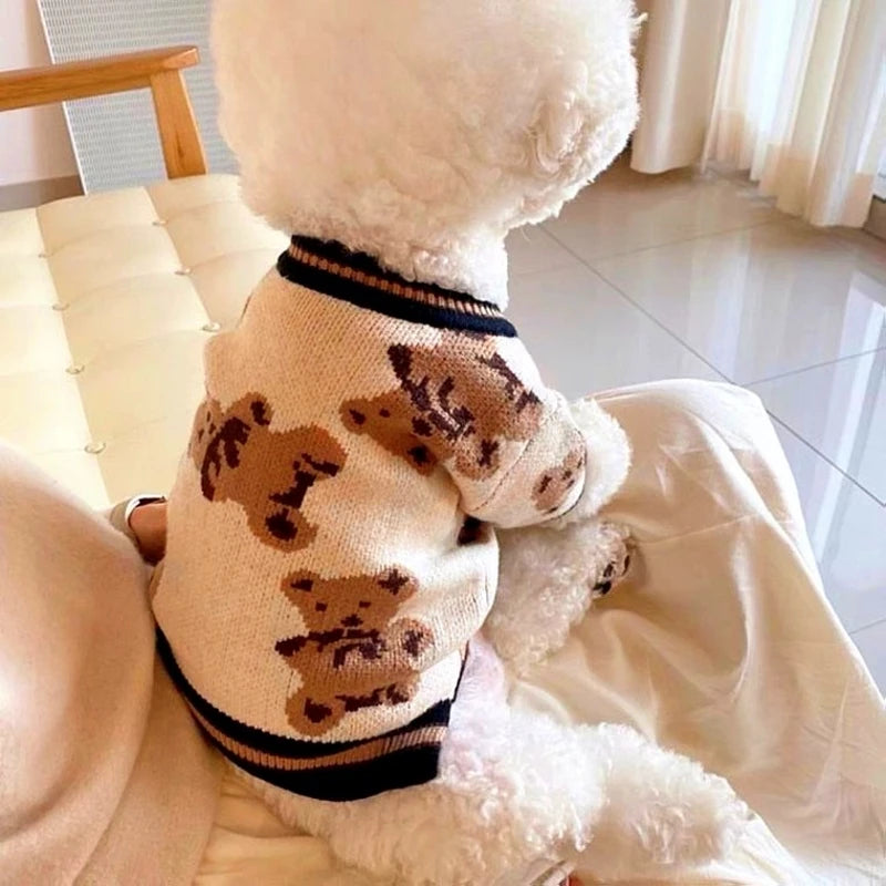Striped Cardigan Jumper for Small Dogs - Beige Brown / XL